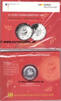 25 Euro Gedenkmünze  Deutschland 2021 Weihnachtsmünze PP